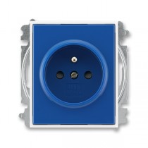 5519E-A02357 14  Zásuvka jednonásobná s ochranným kolíkem, s clonkami, modrá / bílá